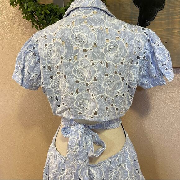 NWOT Lulus Perfectly Angelic Light Blue Embroidered Floral Mini Dress - Picture 3 of 11